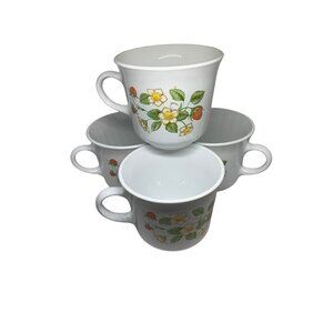Vintage Corning Wear Cups Strawberries & Blossoms Mugs 7 oz Lot of 4